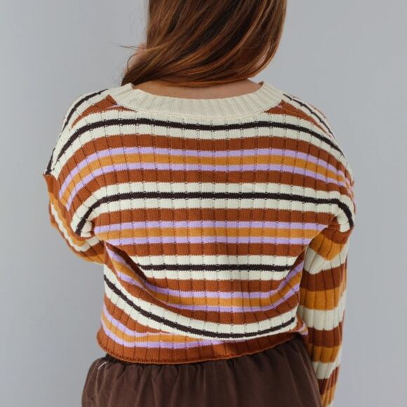 Hope’s Cropped Striped Knit Sweater Medium - Picture 3 of 4